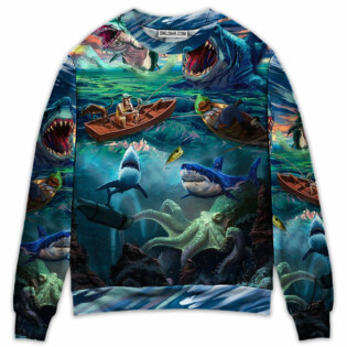 Fishing Shark Crazy Art Style - Sweater - Ugly Christmas Sweaters - Owl Ohh - Owl Ohh
