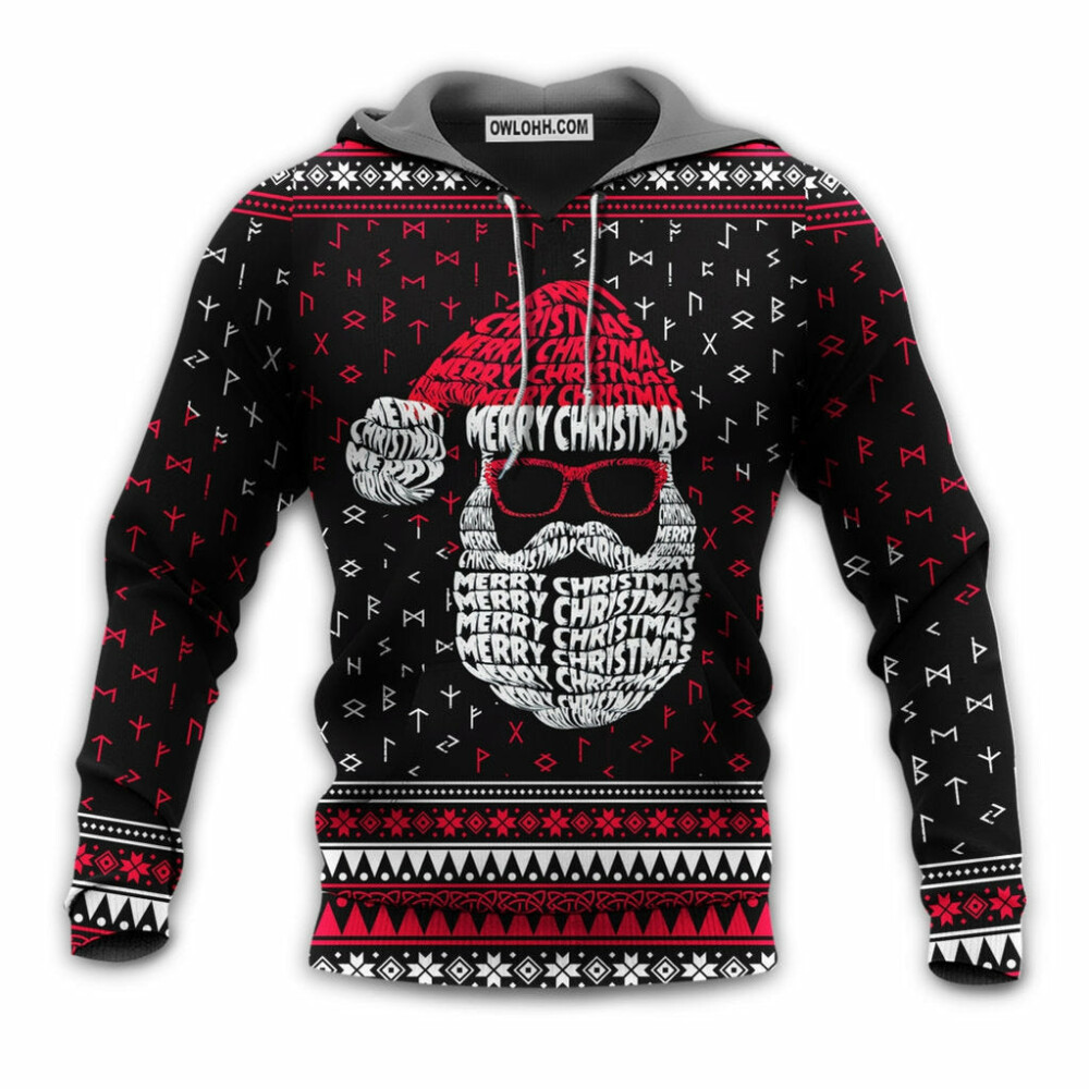 Christmas Santa Claus Retro Viking Pattern - Hoodie - Owl Ohh - Owl Ohh
