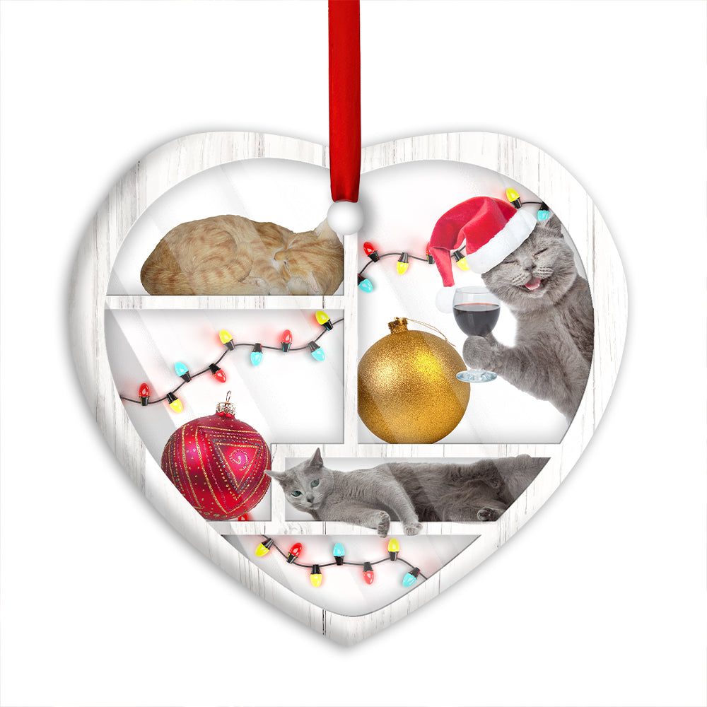 Christmas Cat On Bookshelf - Heart Ornament - Owl Ohh - Owl Ohh