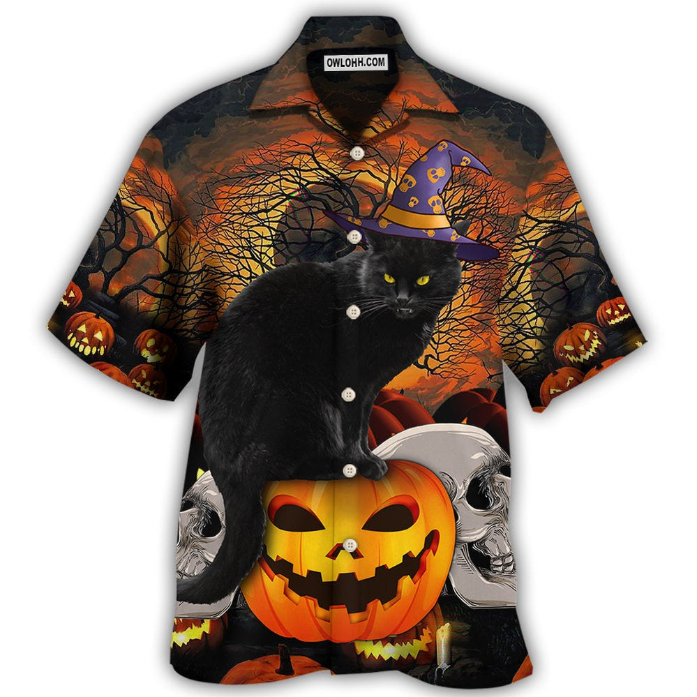 Halloween Black Cat Scary Pumpkin - Hawaiian Shirt - Owl Ohh - Owl Ohh