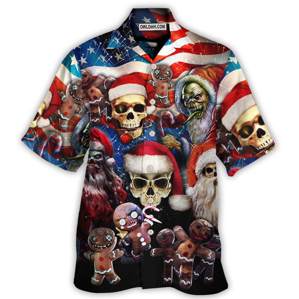 Skull Xmas US Flag Horror Skeleton - Hawaiian Shirt - Owl Ohh - Owl Ohh