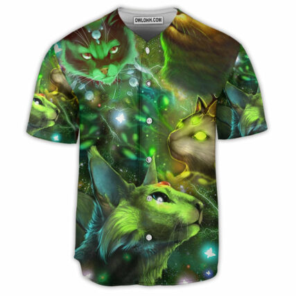 Cat Love Green Neon Cat Style - Baseball Jersey - Owl Ohh - Owl Ohh