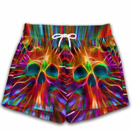 Skull Rainbow Color Love Tie Dye - Women's Casual Shorts - Owl Ohh - Owl Ohh