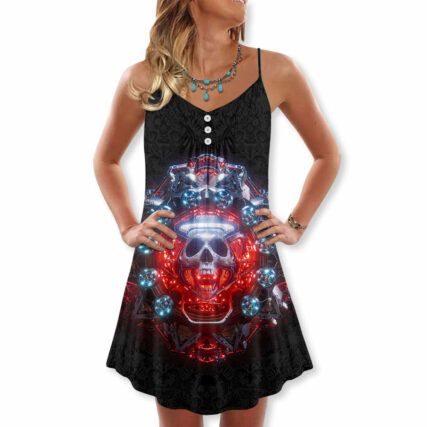 Skull Electric Dream Or Die - V-neck Sleeveless Cami Dress - Owl Ohh - Owl Ohh