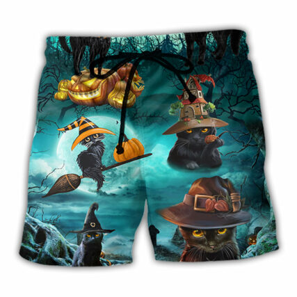 Halloween Black Cat Pumpkin Scary Style - Beach Short - Owl Ohh - Owl Ohh