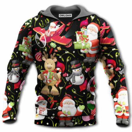 Christmas Joyful Santa Snowman Merry Xmas - Hoodie - Owl Ohh - Owl Ohh