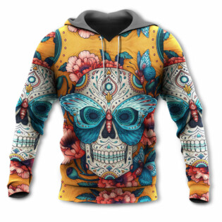 Skull And Butterfly Abstract Vintage Colorful - Hoodie - Owl Ohh - Owl Ohh