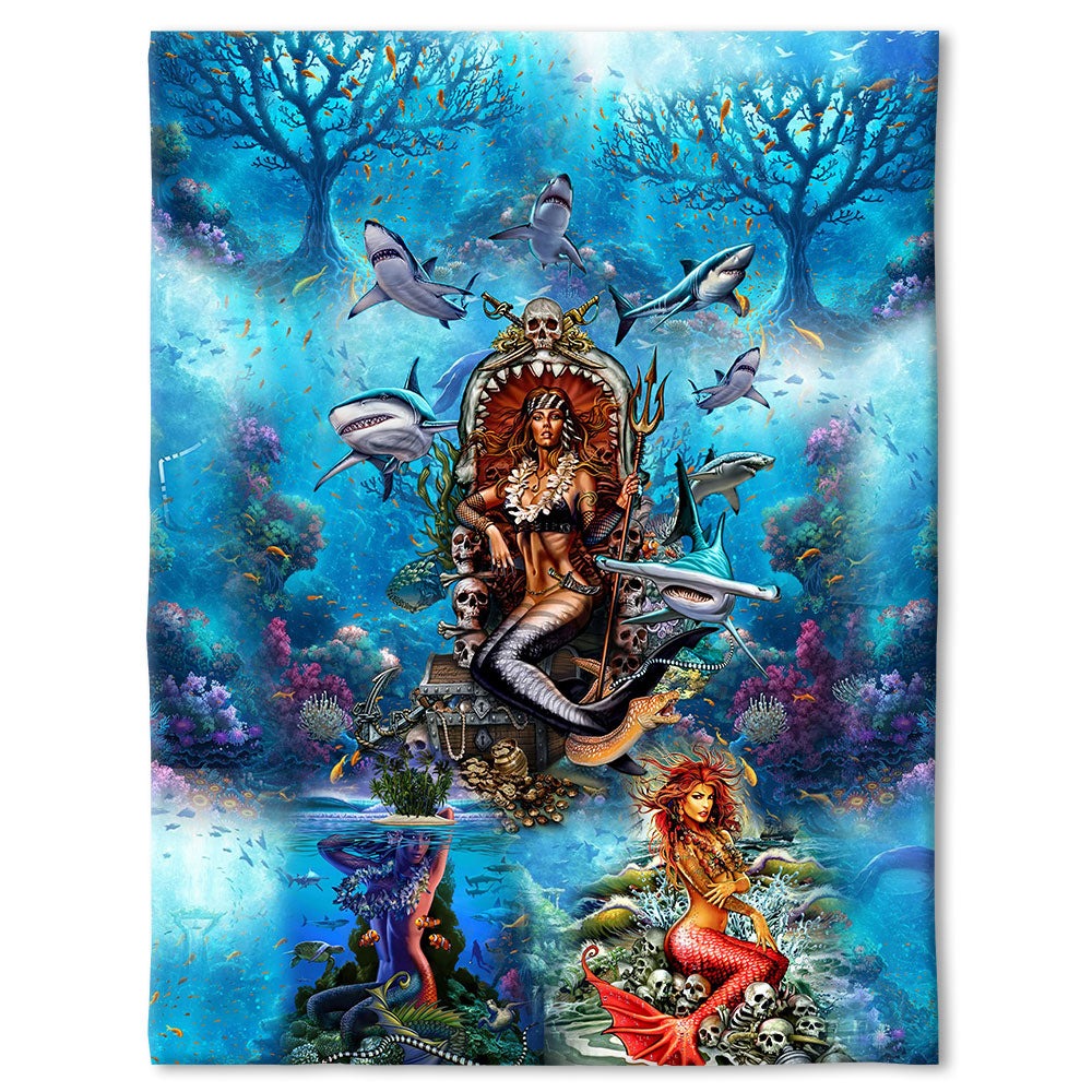 Mermaid Beautitul And Skull - Flannel Blanket - Owl Ohh - Owl Ohh