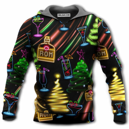 Wine Rum Christmas Neon Art Drinking - Hoodie - Owl Ohh - Owl Ohh