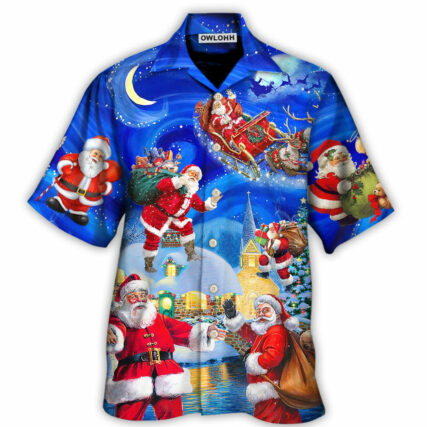 Christmas Santa Claus In The Town Magic Night Art Style - Hawaiian Shirt - Owl Ohh - Owl Ohh