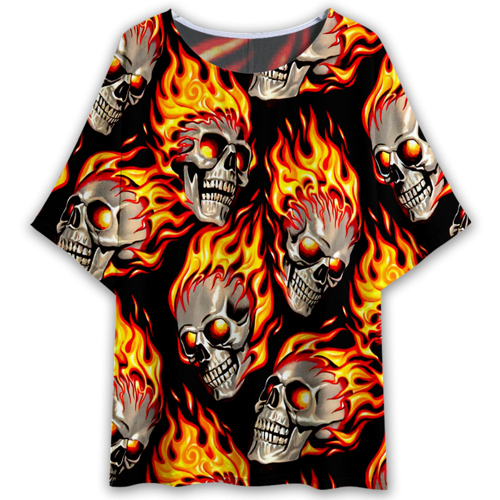 Skull Fire Lighting Pattern - Women's T-shirt With Bat Sleeve - Owl Ohh - Owl Ohh