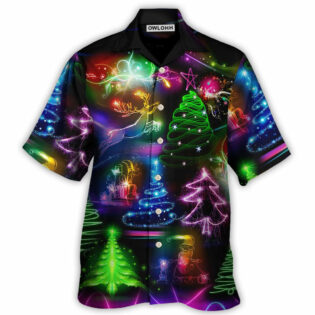 Christmas Neon Art Christmas Tree And Snowman Style - Hawaiian Shirt - Owl Ohh - Owl Ohh