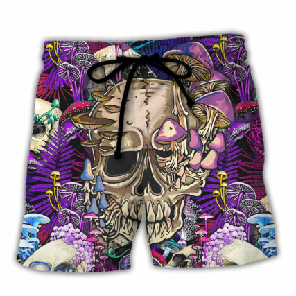 Mushroom Crazy Bright Magic Psychedelic Skull - Beach Short - Owl Ohh - Owl Ohh