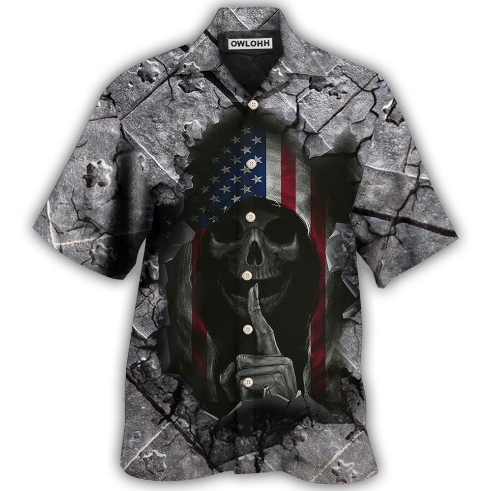 Skull Dark American Flag Strong Wrought Iron - Hawaiian Shirt - Owl Ohh - Owl Ohh