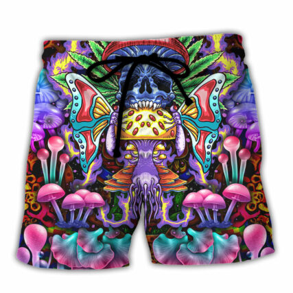 Hippie Mushroom And Skull Art - Beach Short - Owl Ohh - Owl Ohh