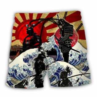Samurai Red Sun And Wave Art - Beach Short - Owl Ohh - Owl Ohh