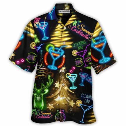 Cocktail Christmas Neon Art Drinking - Hawaiian Shirt - Owl Ohh - Owl Ohh