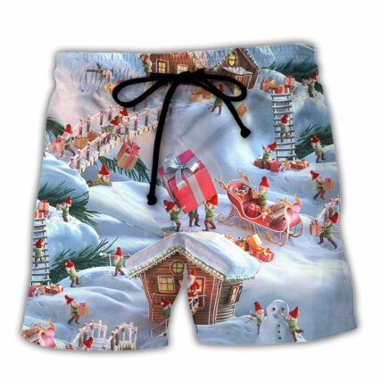 Christmas Santa And Gnome Merry Xmas - Beach Short - Owl Ohh - Owl Ohh