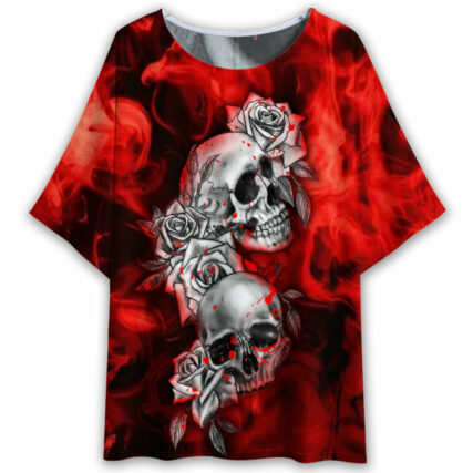 Skull Flower Blood Style - Women's T-shirt With Bat Sleeve - Owl Ohh - Owl Ohh