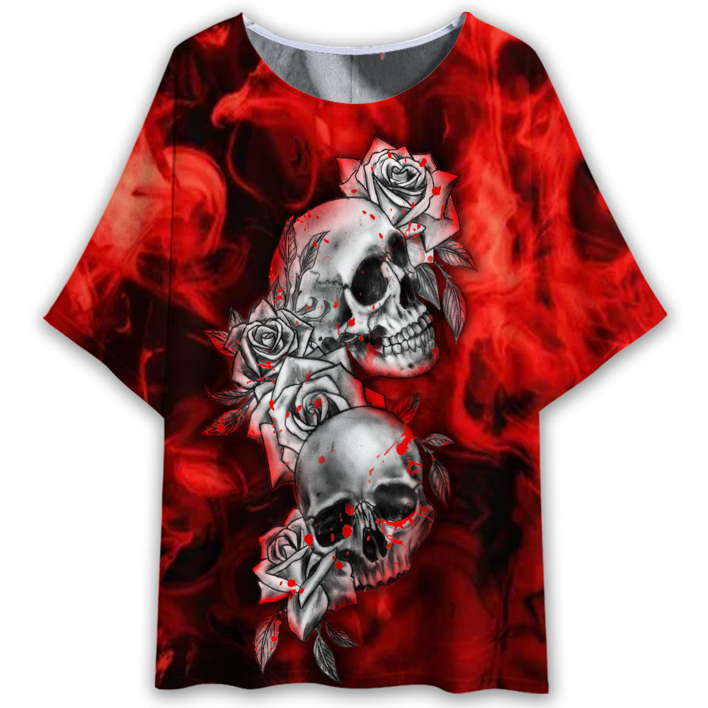 Skull Flower Blood Style - Women's T-shirt With Bat Sleeve - Owl Ohh - Owl Ohh