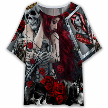 Skull Love Is Life Rose - Women's T-shirt With Bat Sleeve - Owl Ohh - Owl Ohh