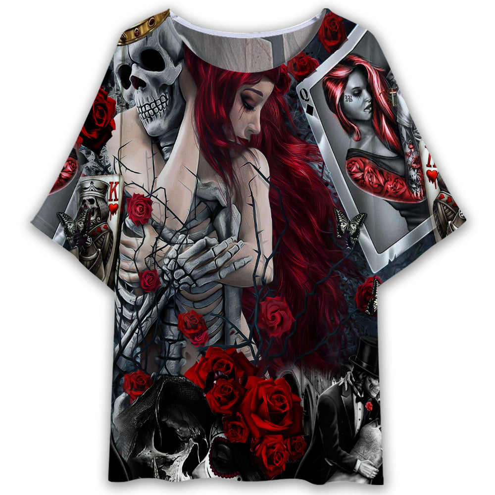 Skull Love Is Life Rose - Women's T-shirt With Bat Sleeve - Owl Ohh - Owl Ohh
