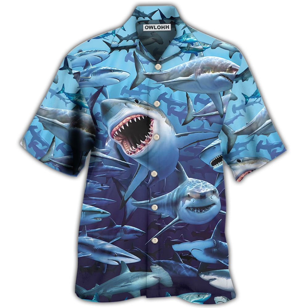Shark Family Hunting Together - Hawaiian Shirt - Owl Ohh - Owl Ohh
