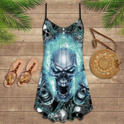 Skull Screaming Cool Blue - Summer Dress - Owl Ohh - Owl Ohh