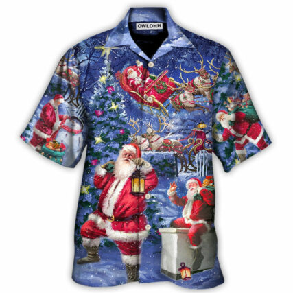 Christmas Santa Claus Chilling Happy Xmas Light Art Style - Hawaiian Shirt - Owl Ohh - Owl Ohh
