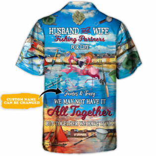 Fishing Flamingo Husband And Wife Fishing Partners For Life Personalized - Hawaiian Shirt - Personalized Photo Gifts for men and women, kids - Owl Ohh