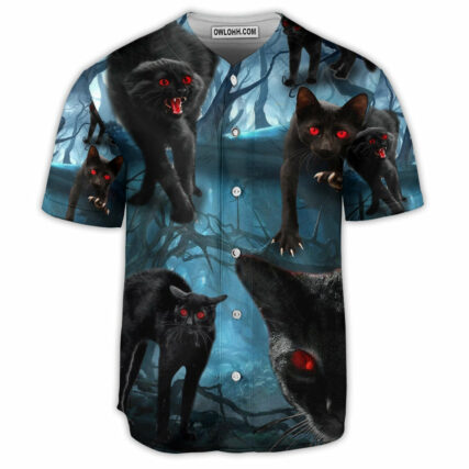 Black Cat Scary In The Night - Baseball Jersey - Owl Ohh - Owl Ohh