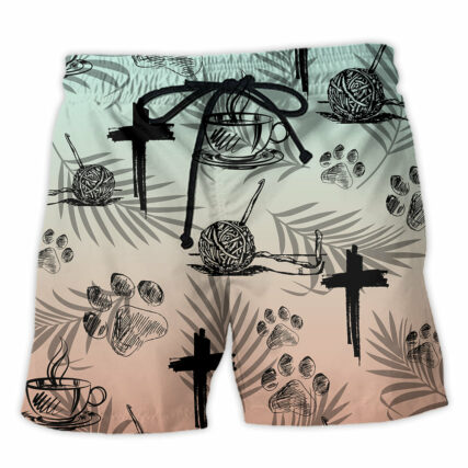 Coffee Jesus Dog Coffee Knitting Lover - Beach Short - Owl Ohh - Owl Ohh