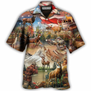 Hunting Independence Day Deer American Flag - Hawaiian Shirt - Owl Ohh - Owl Ohh