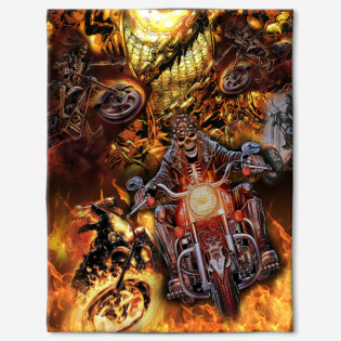 Skull Motorcycle Racing Fast Fire - Flannel Blanket - Owl Ohh - Owl Ohh