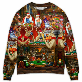 Christmas Poker Gambling Santa And Friends Play Poker - Sweater - Ugly Christmas Sweaters - Owl Ohh - Owl Ohh