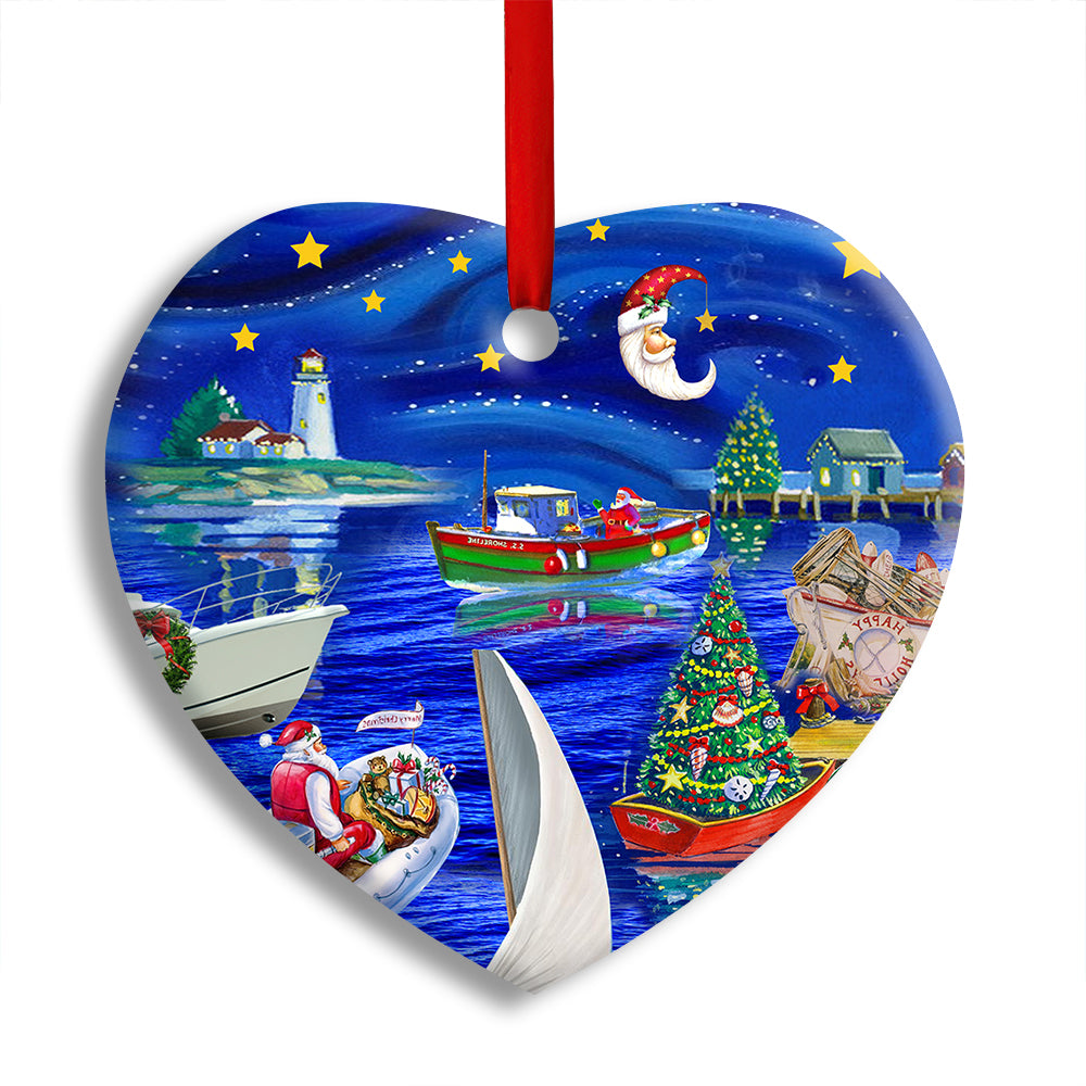 Christmas Boat Merry Xmas And Happy New Year - Heart Ornament - Owl Ohh - Owl Ohh
