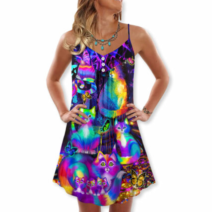 Cat Run The World - V-neck Sleeveless Cami Dress - Owl Ohh - Owl Ohh
