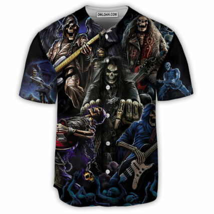 Skull Guitar Cool Dark - Baseball Jersey - Owl Ohh - Owl Ohh