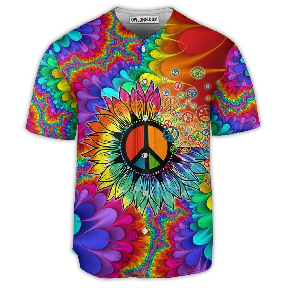 Hippie Peace Art With Sunflower - Baseball Jersey - Owl Ohh - Owl Ohh