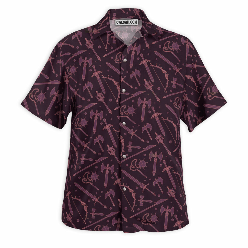 DnD Medieval Weapons Pattern - Hawaiian Shirt - Owl Ohh - Owl Ohh
