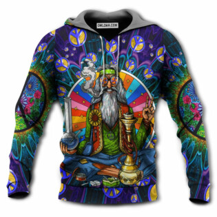 Hippie Peace Sign Old Man Smoking Weed - Hoodie - Owl Ohh - Owl Ohh