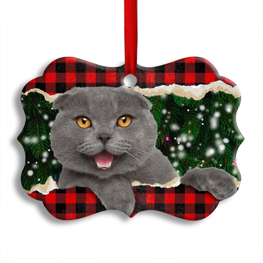 Christmas Cat Happy Meowy Xmas - Horizontal Ornament - Owl Ohh - Owl Ohh