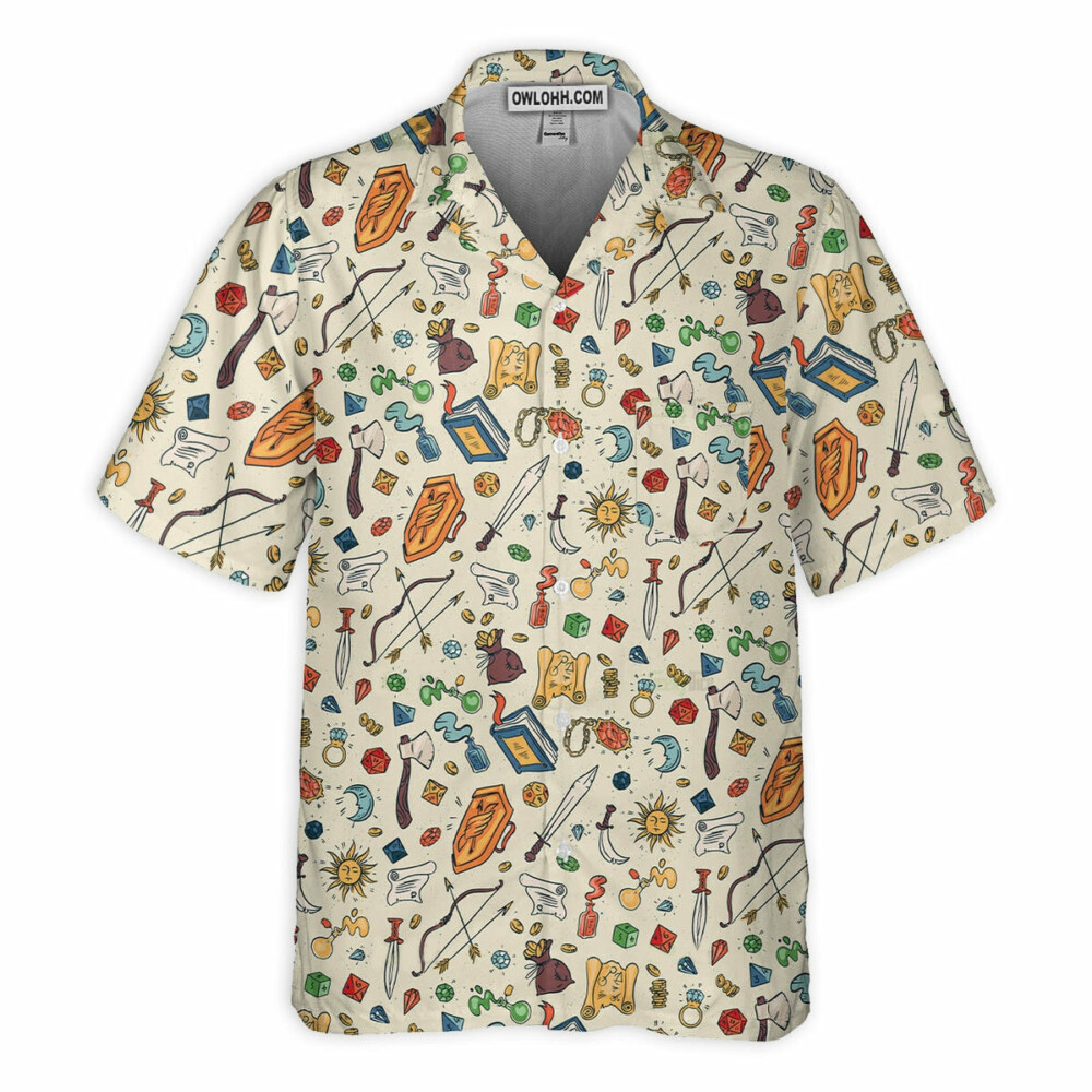 DnD Magic Vintage Items Pattern - Hawaiian Shirt - Owl Ohh - Owl Ohh
