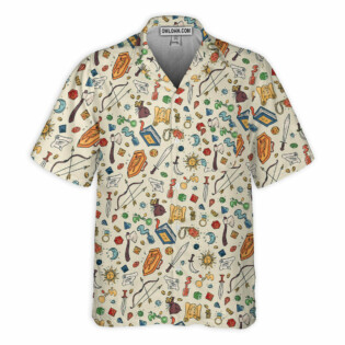 DnD Magic Vintage Items Pattern - Hawaiian Shirt - Owl Ohh - Owl Ohh