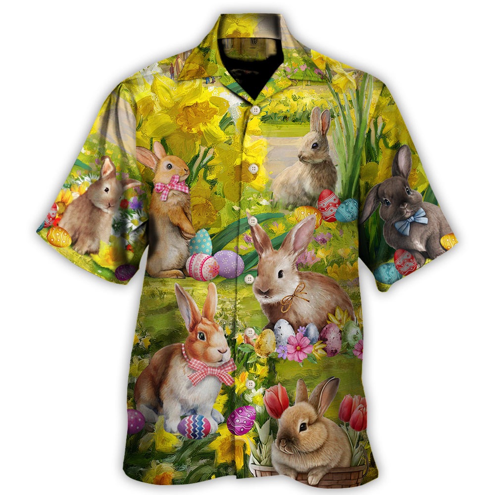 Easter Rabbit Chilling In The Flower Landscape Art Style - Hawaiian Shirt - Owl Ohh - Owl Ohh