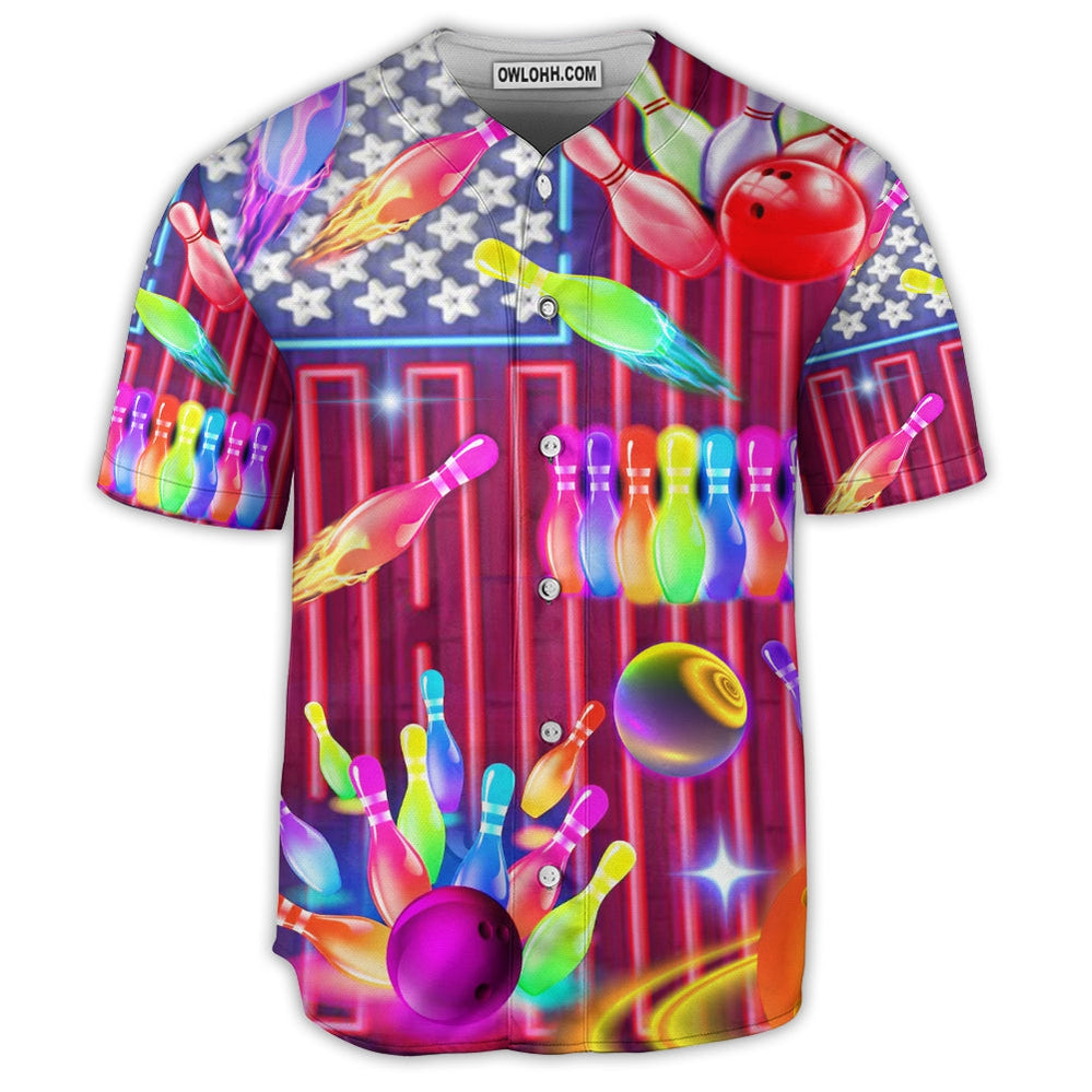 Bowling Independence Day Neon Style - Baseball Jersey - Owl Ohh - Owl Ohh