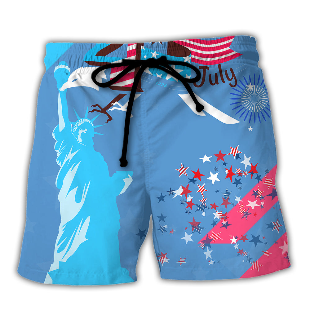 America Independence Happy Day Fourth Of July - Beach Short - Owl Ohh - Owl Ohh