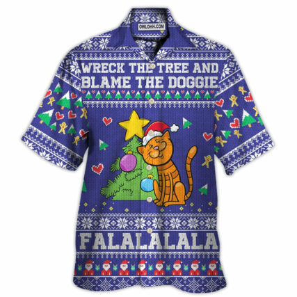 Cat Wreck The Tree And Blame The Doggie Christmas - Hawaiian Shirt - Owl Ohh - Owl Ohh