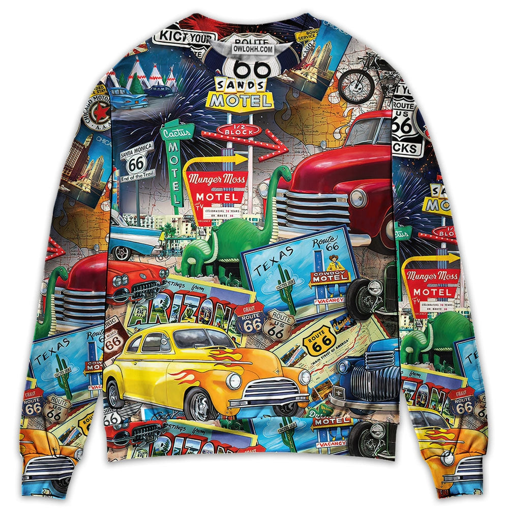 Car Route 66 Road Trip Puzzle - Sweater - Ugly Christmas Sweaters - Owl Ohh - Owl Ohh
