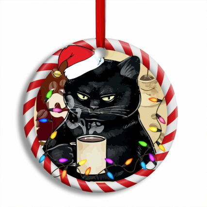 Christmas Cat Drink Coffee I Hate People - Circle Ornament - Owl Ohh - Owl Ohh
